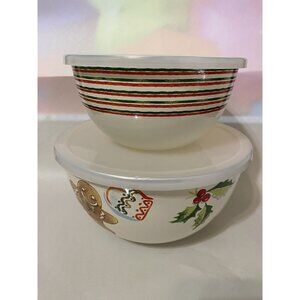 Lenox American by Design Metal Christmas Bowls Set‎ Of Two With Plastic Lids